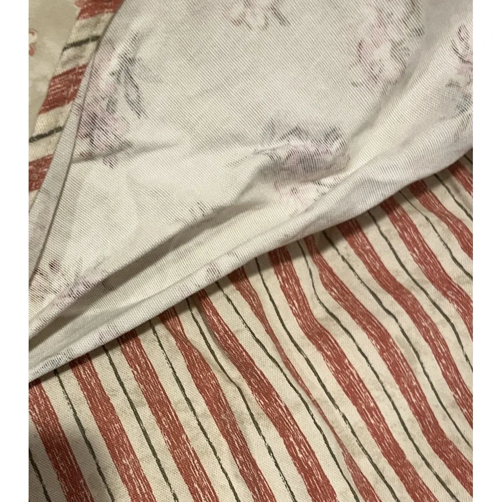 Waverly Home Classic Fairfield Red Floral Stripe Valance Draped Pleat 72x16